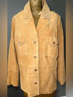 Lane Bryant Suede Leather Jacket Tan Button Front Boho Festival Size 22/24